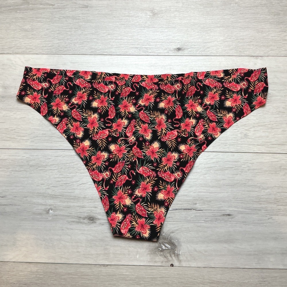 Cheek Boss Bikini Underwear Women 2XL Black Tropical Flamingo New With Tags